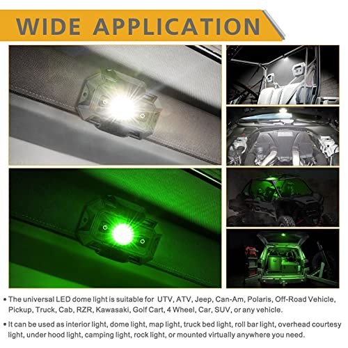 UTV Interior Dome Lights 12V Wired, Universal Roll Bar Green&white 2 Pack