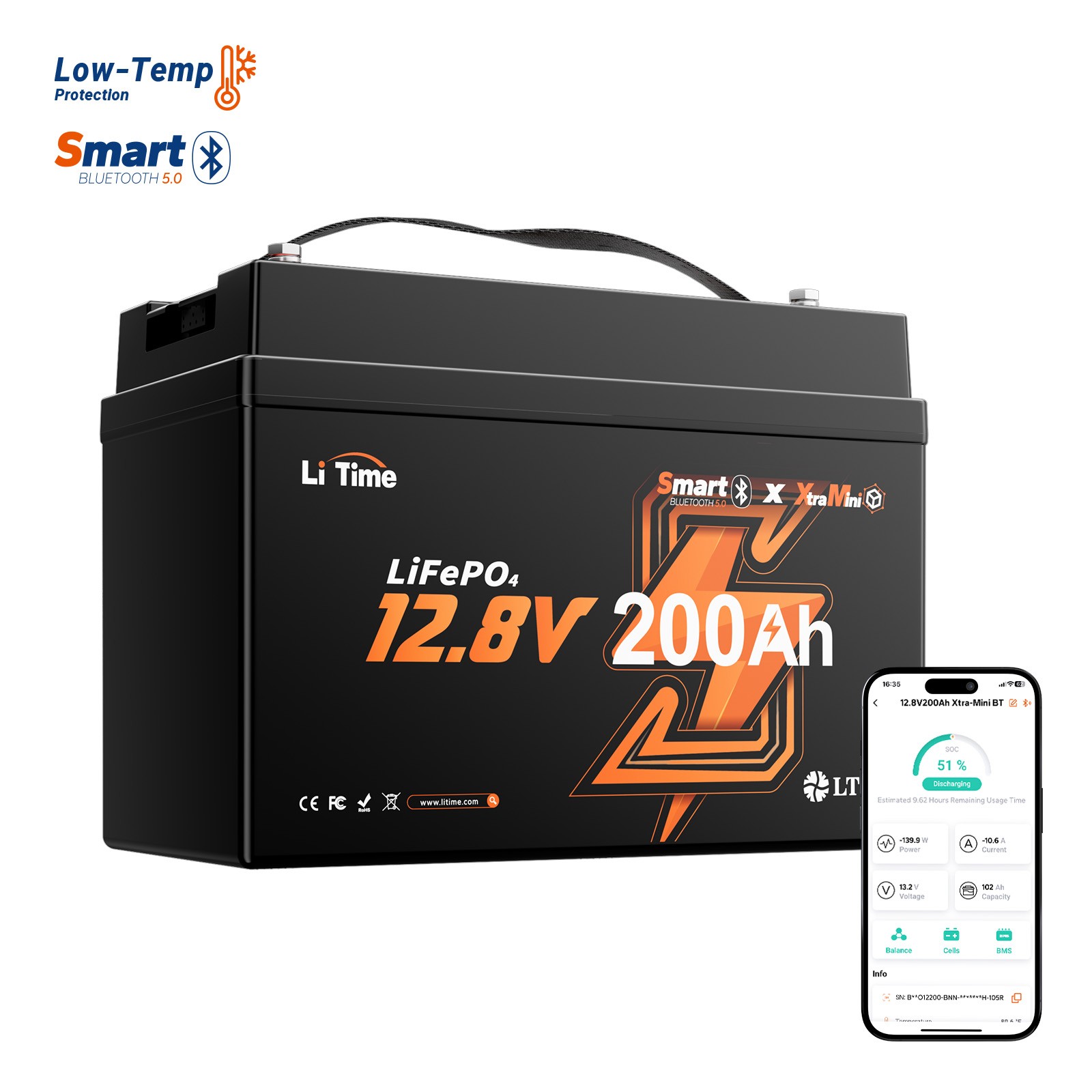 LiTime 12V 200Ah Group31 Bluetooth LiFePO4 Lithium Battery 200A BMS for Marine