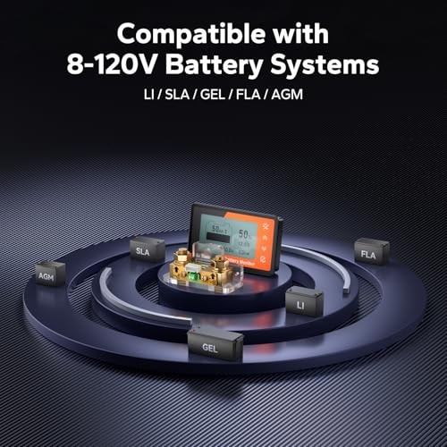 500A Battery Monitor with Shunt, M8 Terminals, 8V-120V Battery Shunt for RV,