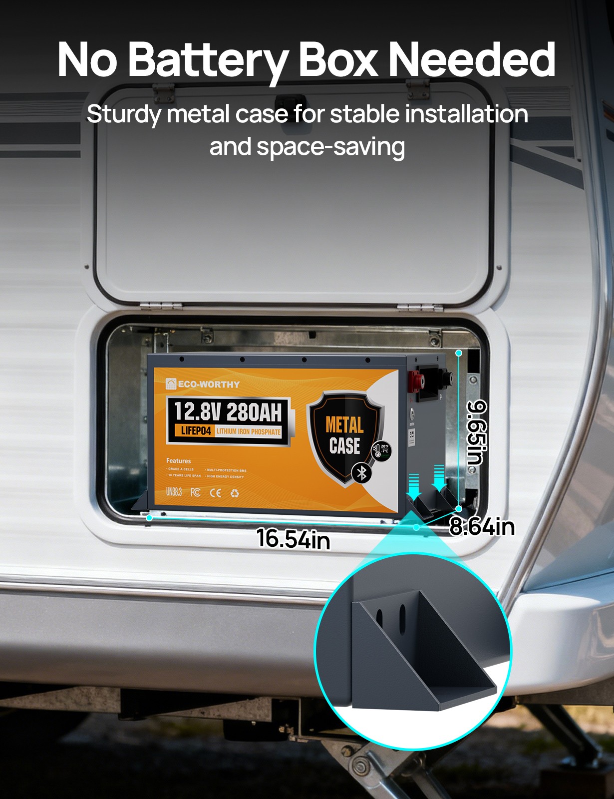 ECO-WORTHY 12V 280Ah 3584Wh Bluetooth Metal Case LiFePO4 Lithium Battery For RV