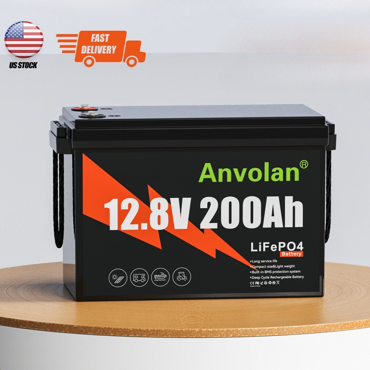 12V 200AH LiFePO4 Lithium Battery Deep Cycle BMS for Trolling Motor Marine Solar