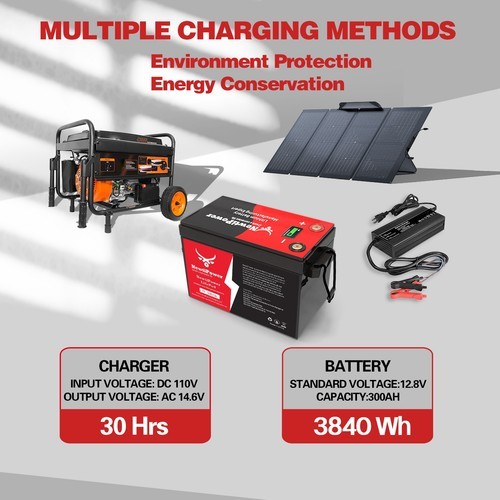 Newtipower 3840Wh 12V 300Ah LiFePO4 Lithium Battery SOC Display Solar Offgrid RV