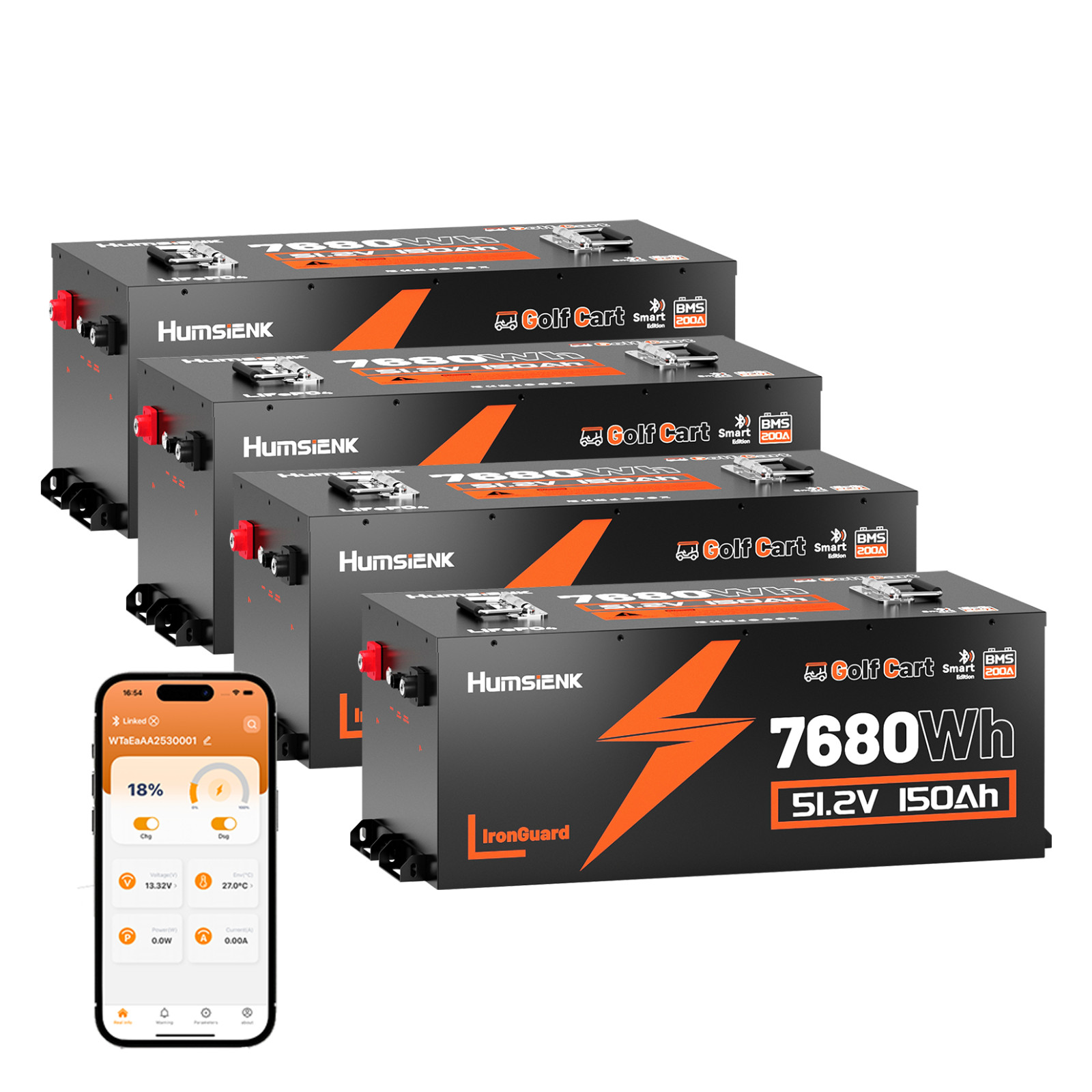 30KWh 4Pack 48V 150Ah LiFePO4 Lithium Battery 200A BMS for Golf Cart Yamaha EZGO