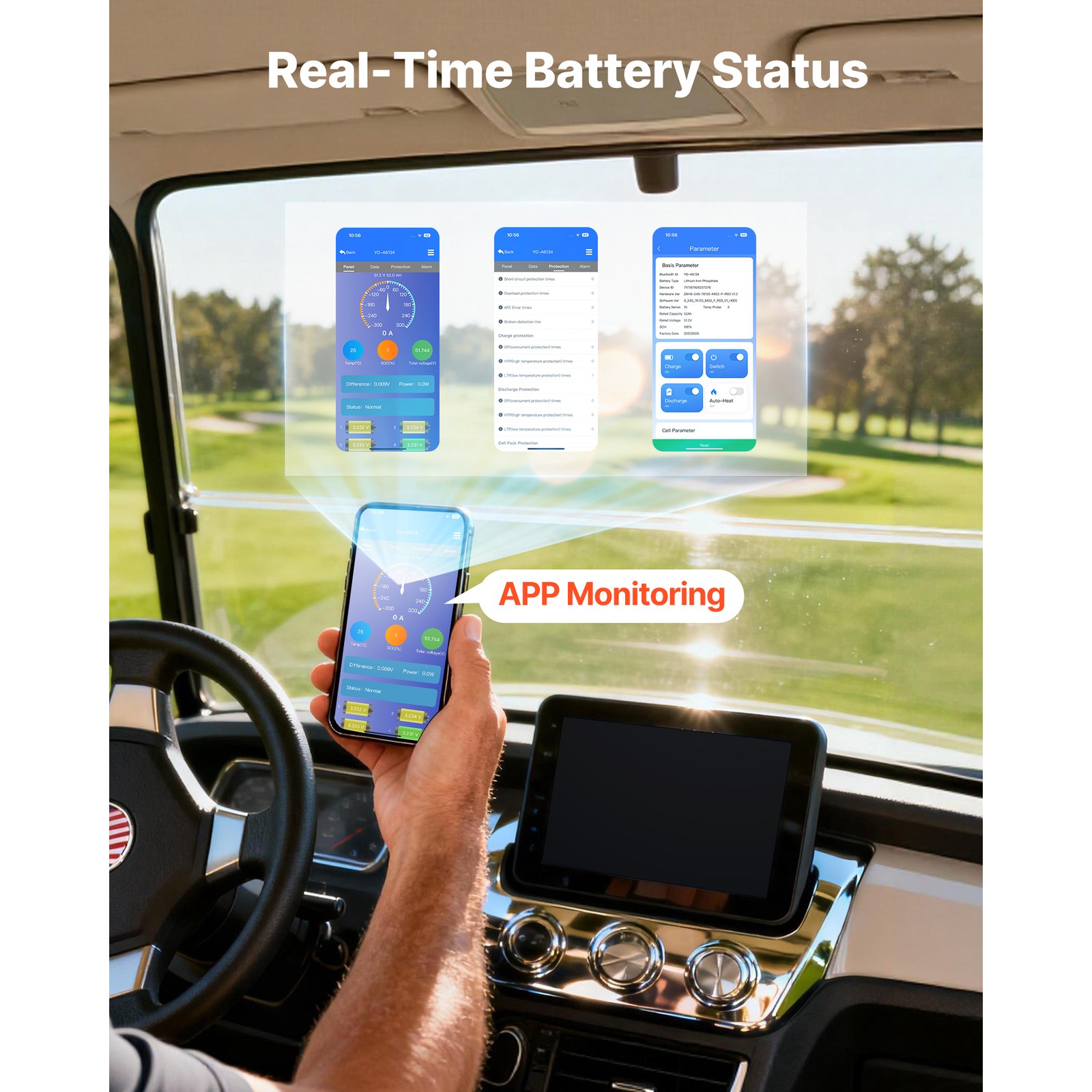 Uimoso 48V 52Ah Lithium Golf Cart Battery with 15A Charger and Bluetooth App