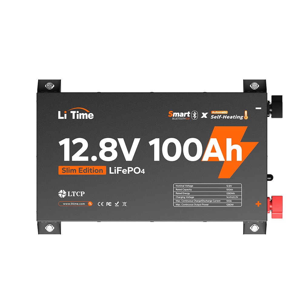 LiTime 12V 100Ah Slim Bluetooth Heating Metal Case Lithium Battery For RV Truck