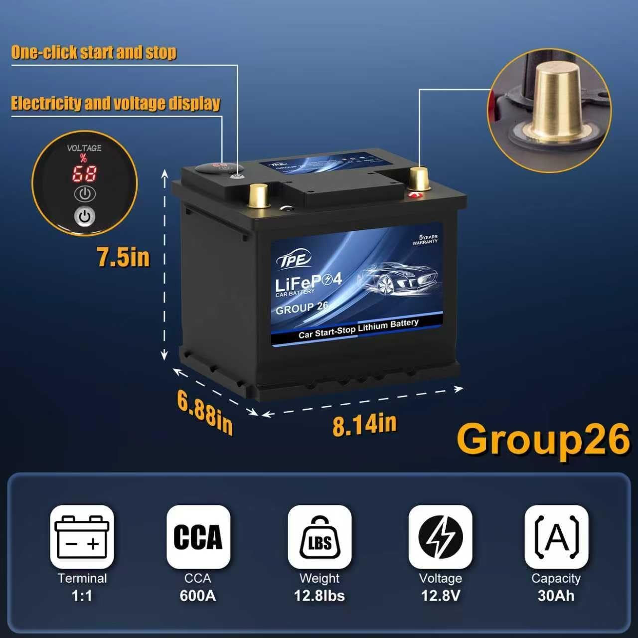 LiFePO4 Auto Battery 12.8V 600A Group26