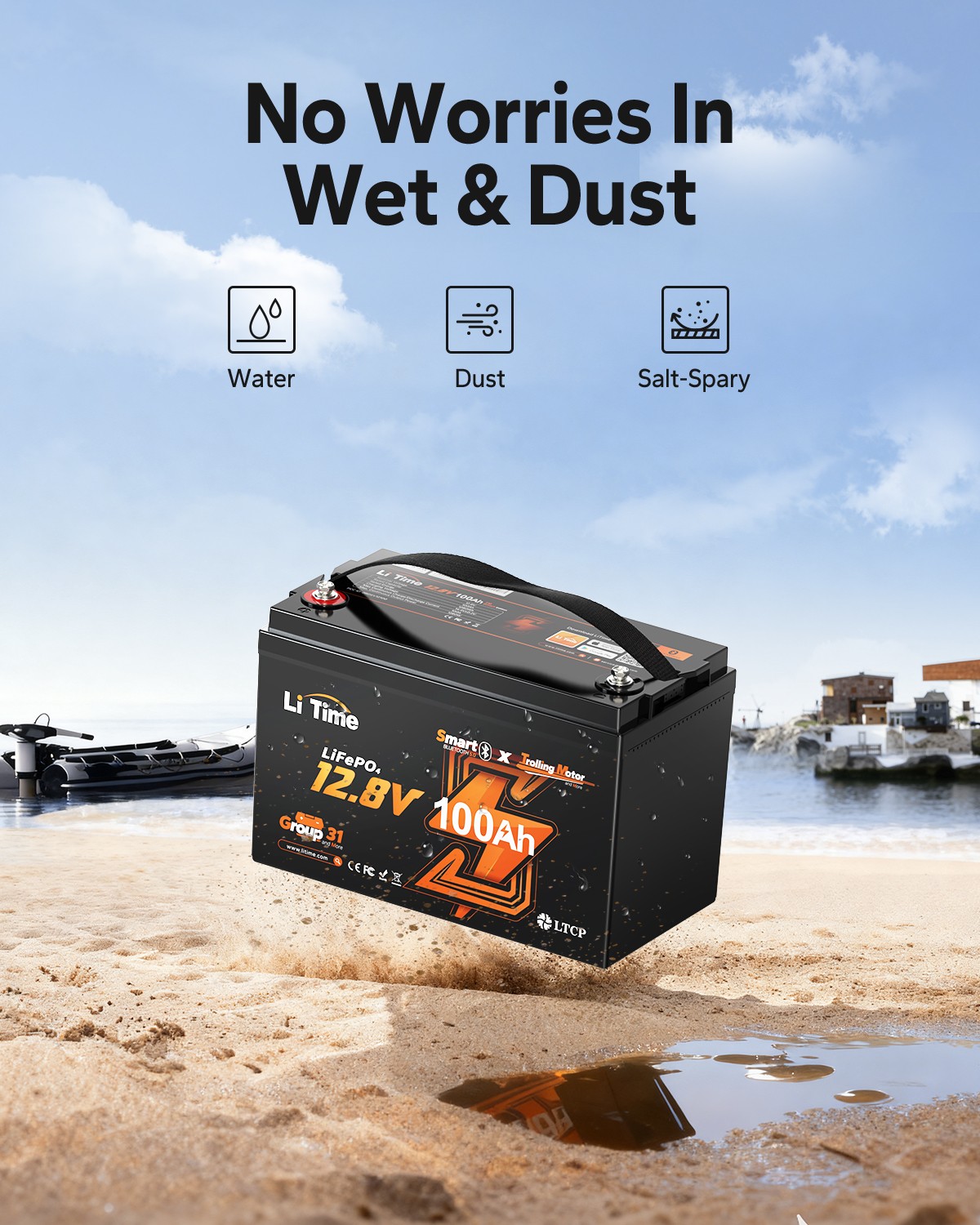 LiTime 12V 100Ah TM Group31 Bluetooth LiFePO4 Lithium Battery For Trolling Motor