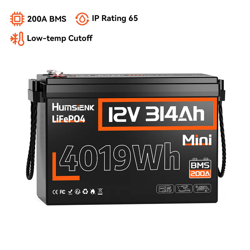 Humsienk 4190Wh 12V 314Ah 300Ah Mini LiFePO4 Battery Deep Cycle IP67 Boat ikayat