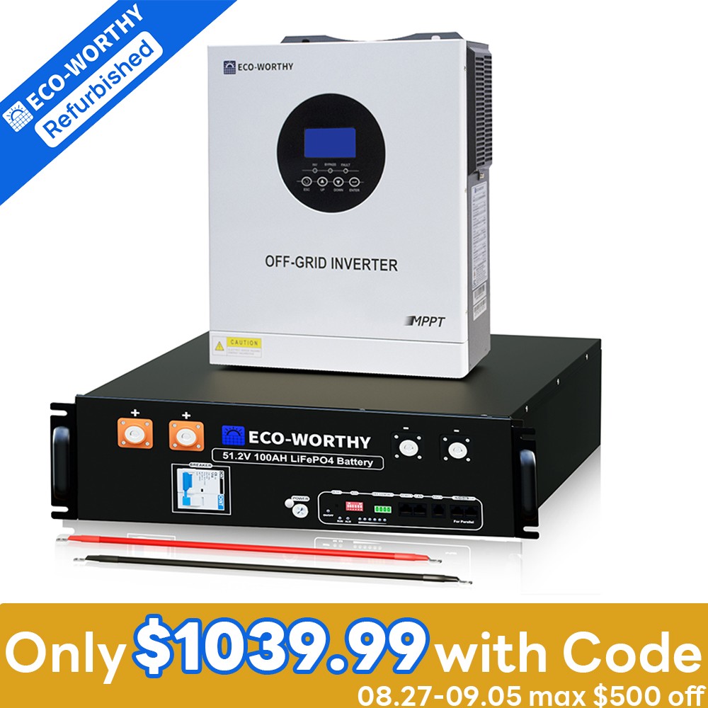 ECO-WORTHY 48V 100Ah LiFePO4 Battery+5kW 48V Inverter Charger Off-Grid For Home