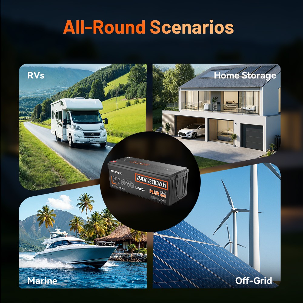 24V 200Ah Plus LiFePO4 Lithium Battery 5.12KWh 250A BMS Low-Temp Home Stroage RV