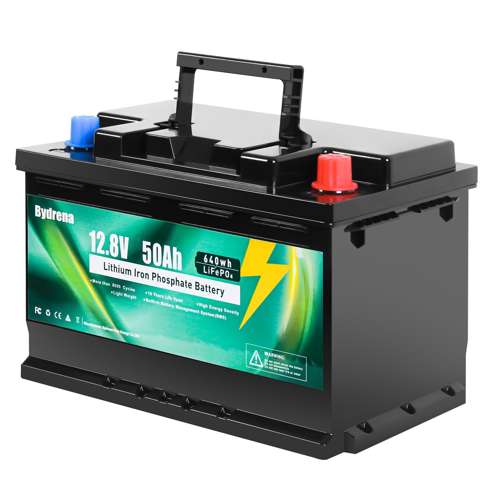 12.8V 50AH LiFePO4 Lithium Battery 640Wh Built-in BMS for Solar RV Off-grid NEW