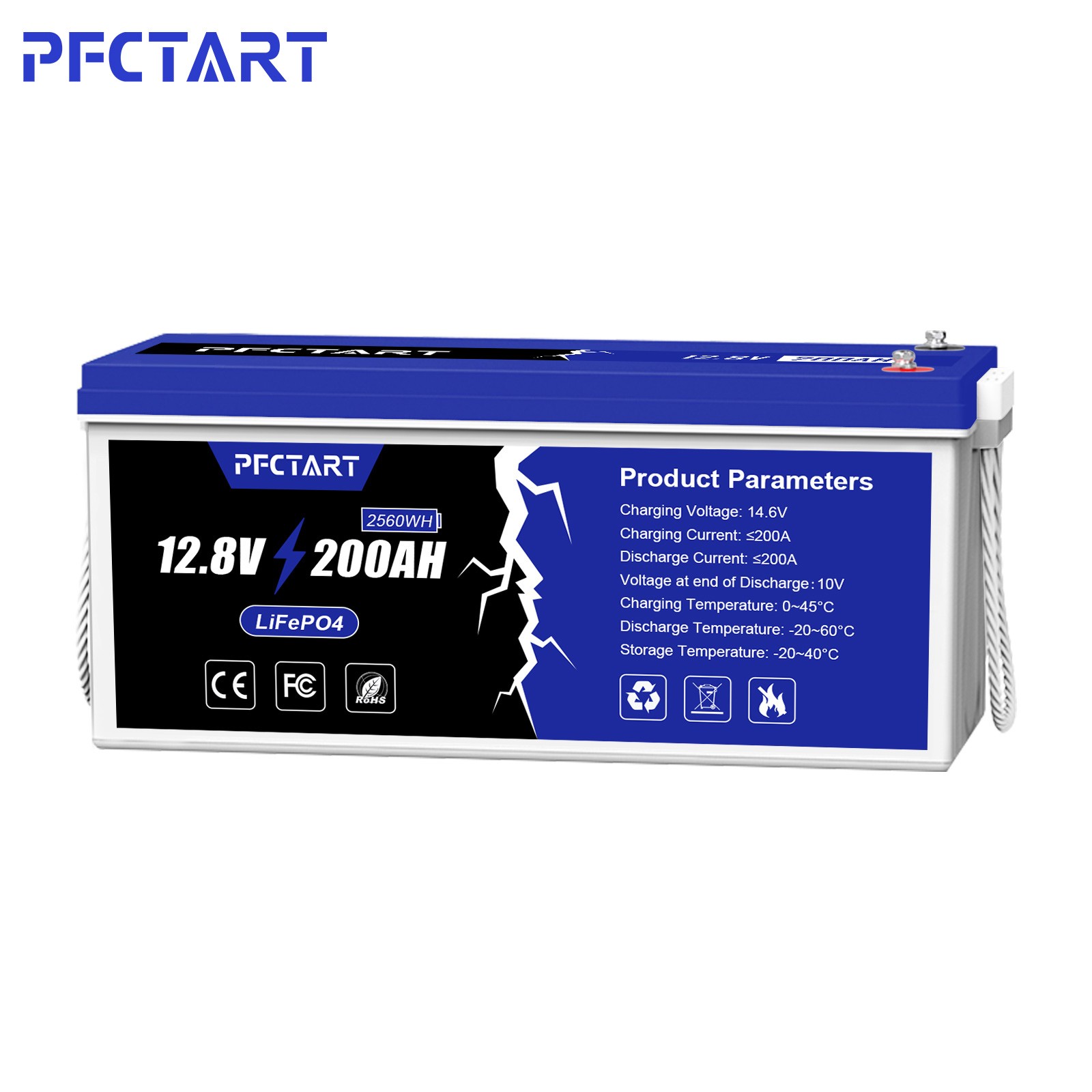 12V 200Ah LiFePO4 Deep Cycle Lithium Rechargeable Battery for RV Solar System