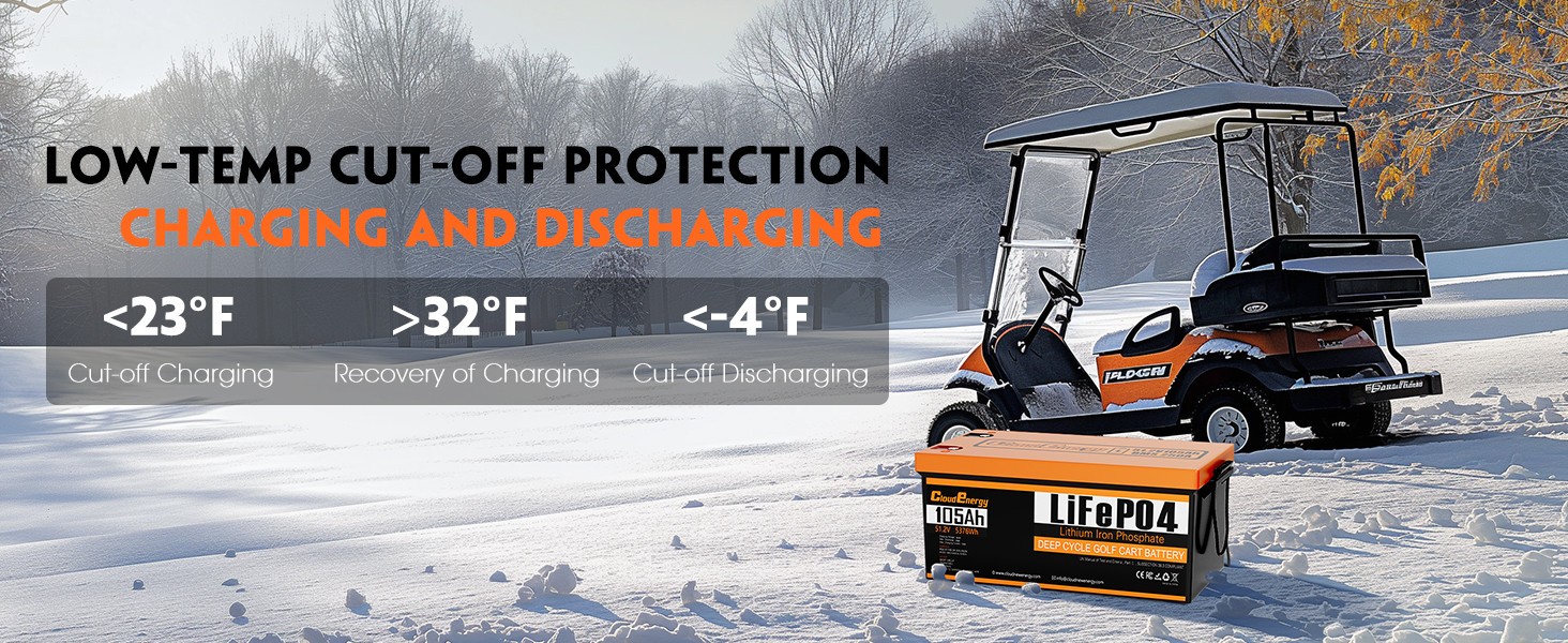 Cloudenergy 48V(51.2V) 105AH LiFePO4 Lithium Golf Cart Battery Built-in 250A BMS
