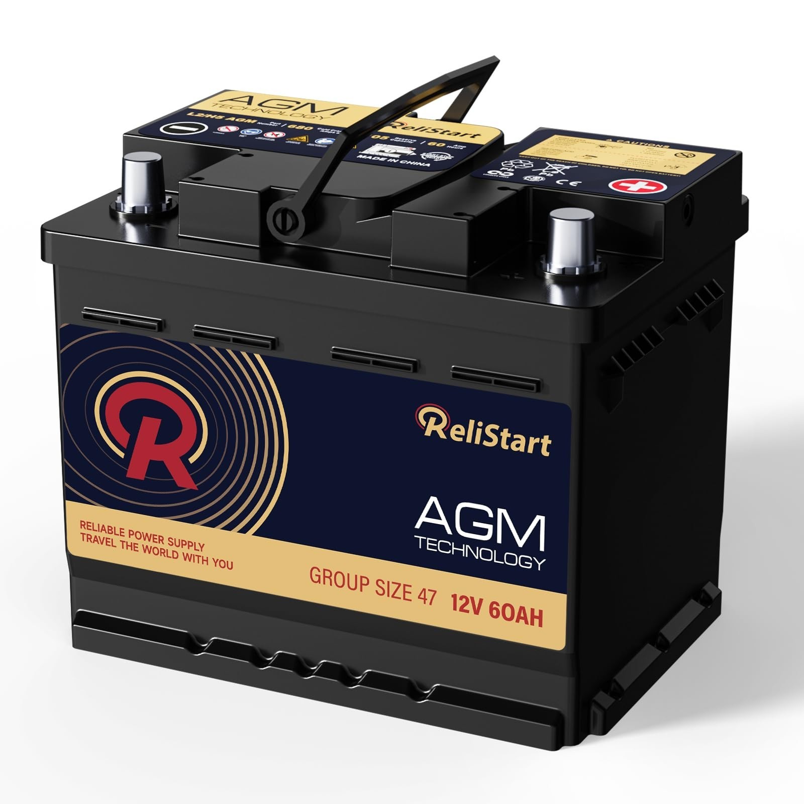 Relistart 12v 60Ah AGM Battery BCI Group 47 Car Automotive Battery 105RC 680CCA