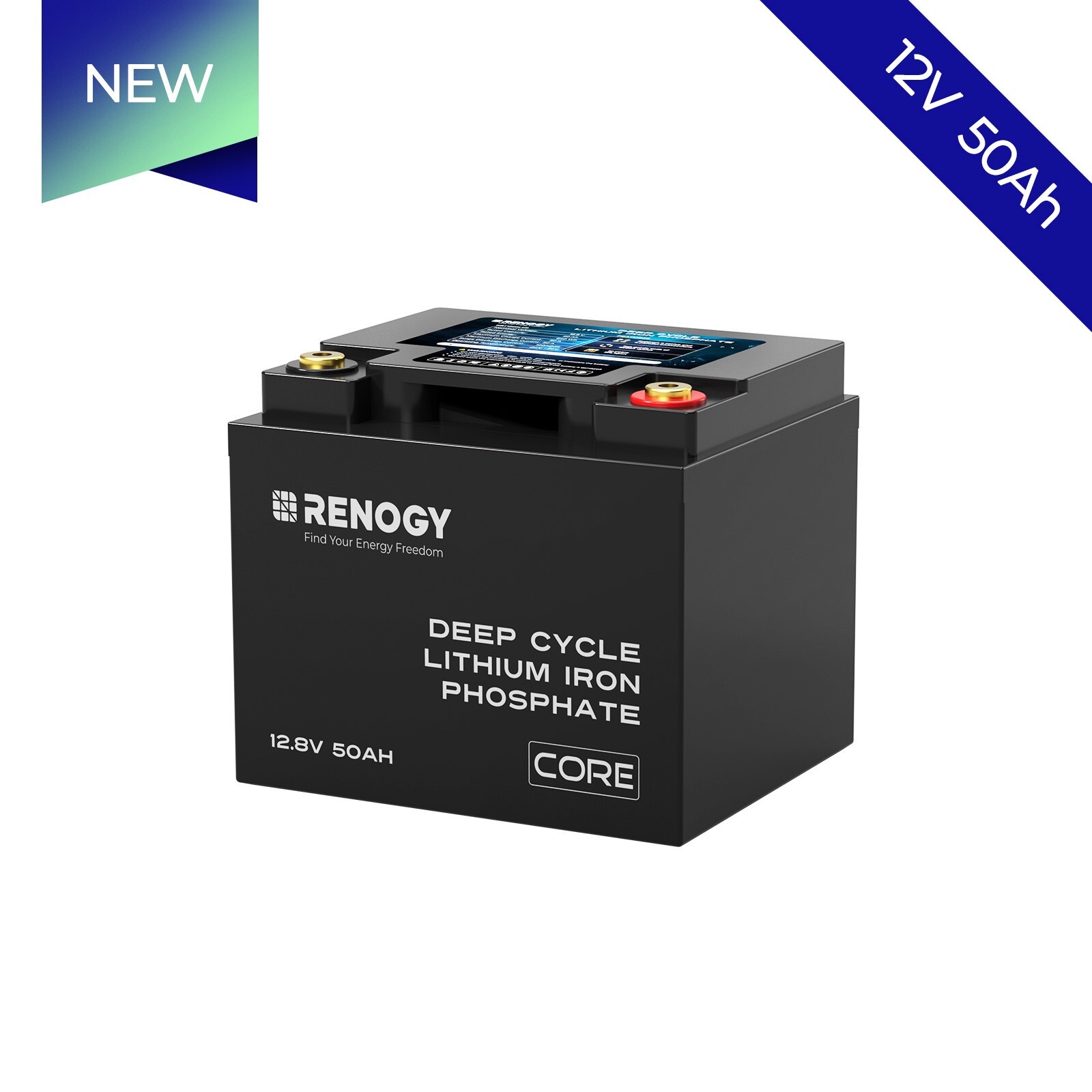Renogy 12V 50Ah Core Deep Cycle LiFePO4 Lithium Battery Trolling Motor IP65