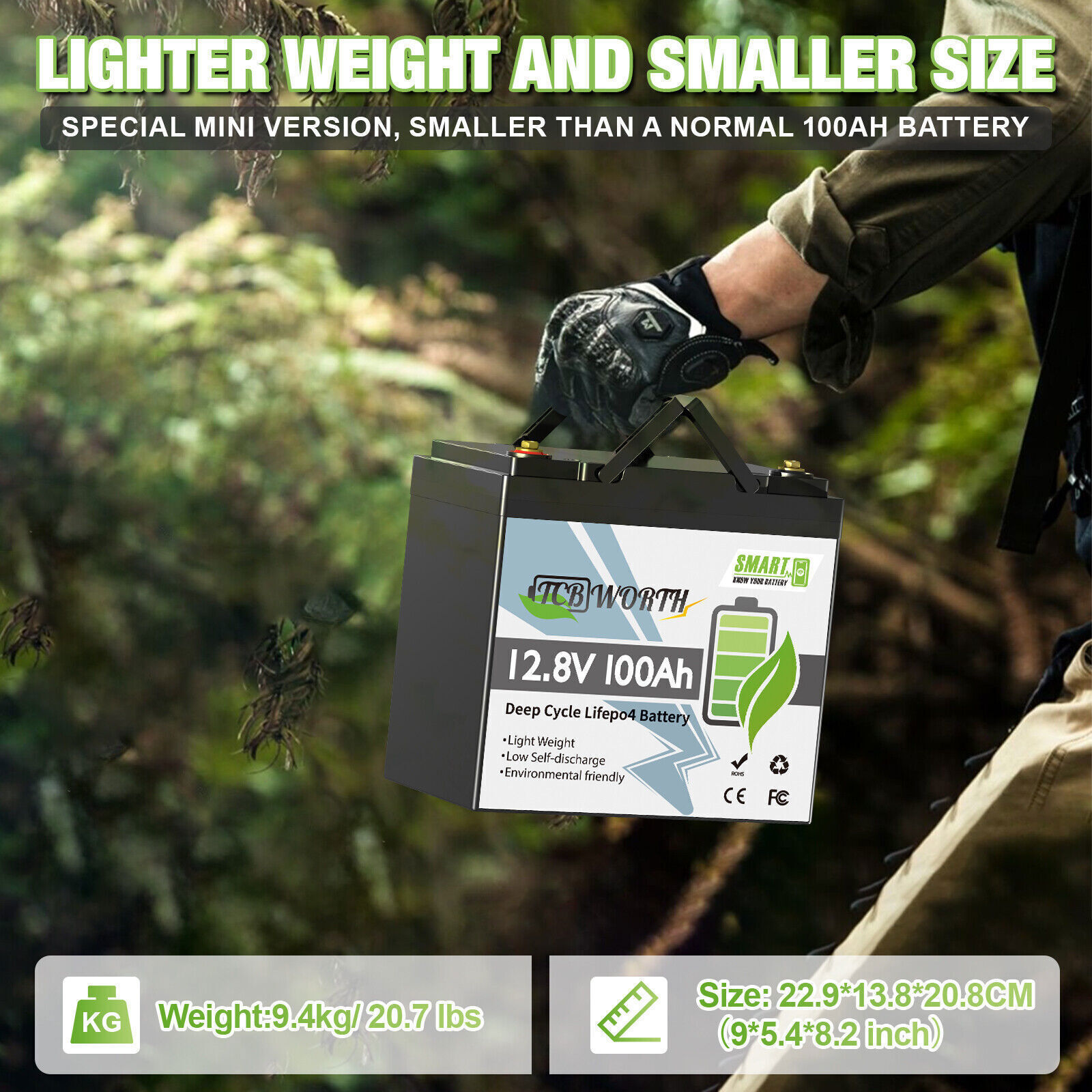 12V 100Ah Mini Smart Bluetooth Low Temp LiFePO4 Lithium Battery for Solar Marine
