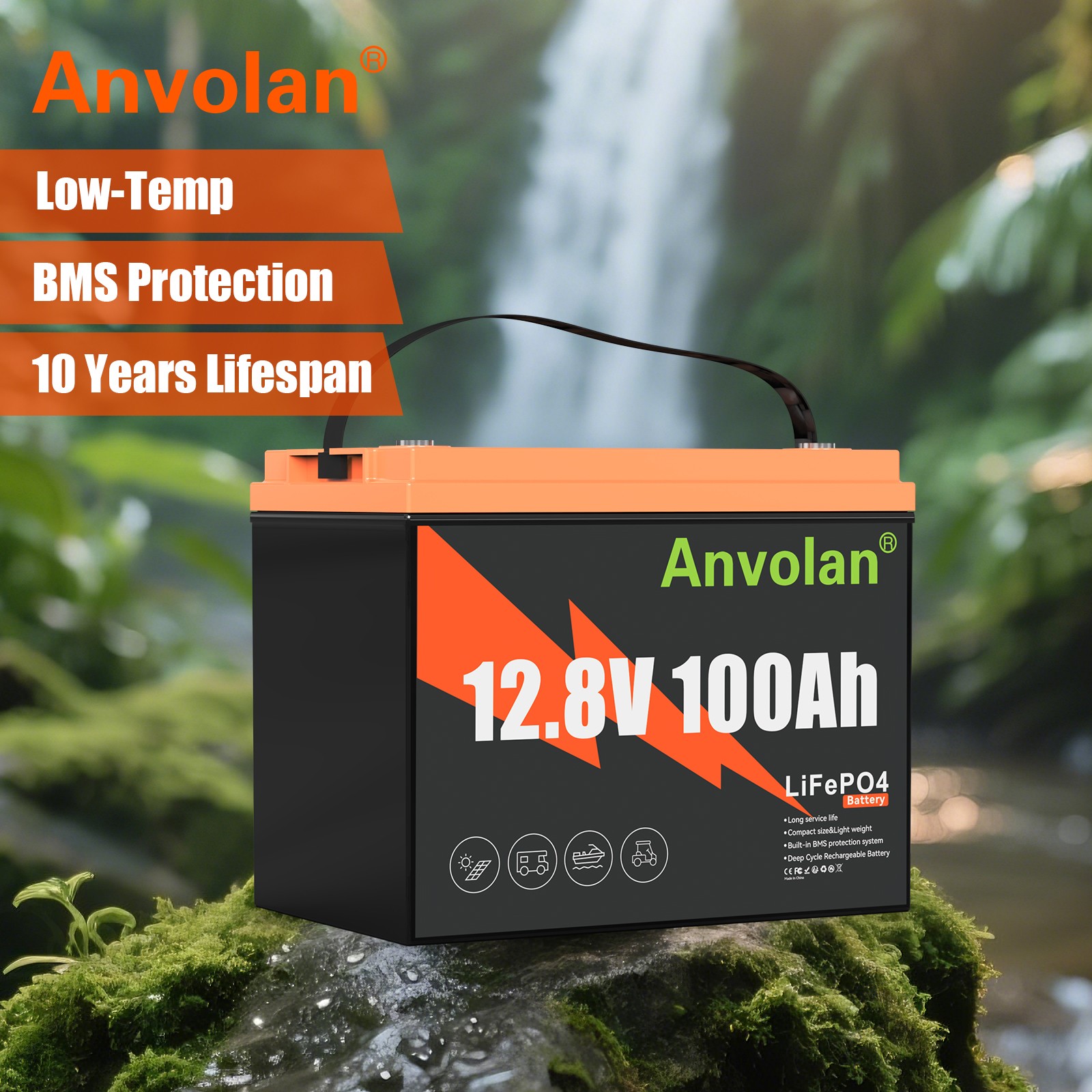 Aanvolan 12V 100Ah LiFePO4 Lithium Battery Deep Cycle BMS for RV Home