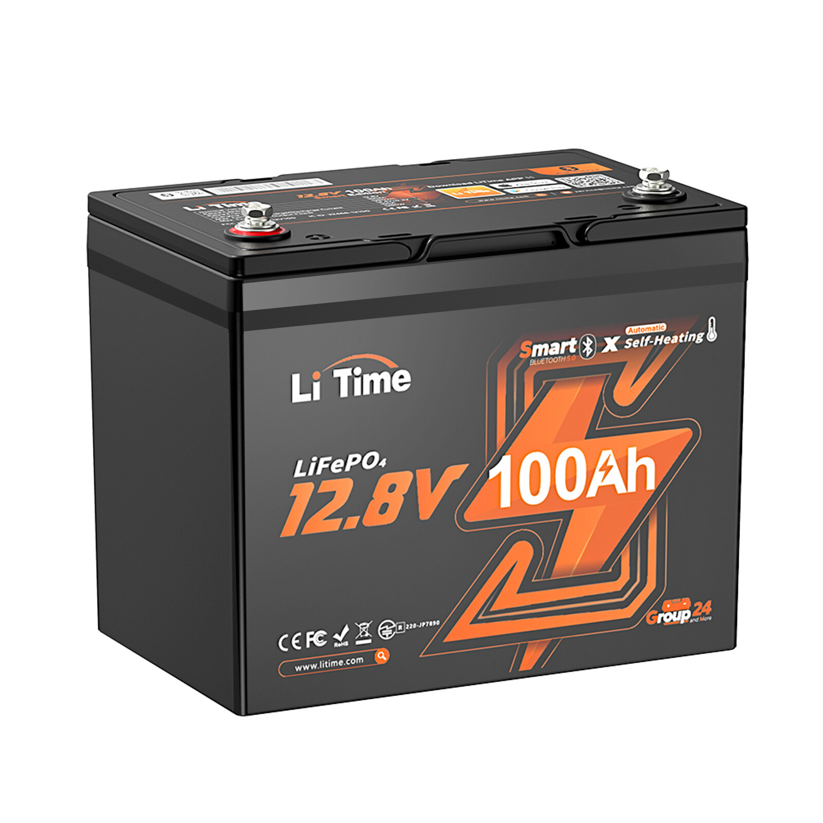 12V 100Ah Group24 Smart Bluetooth Automatic Self-Heating LiFePO4 Lithium Battery
