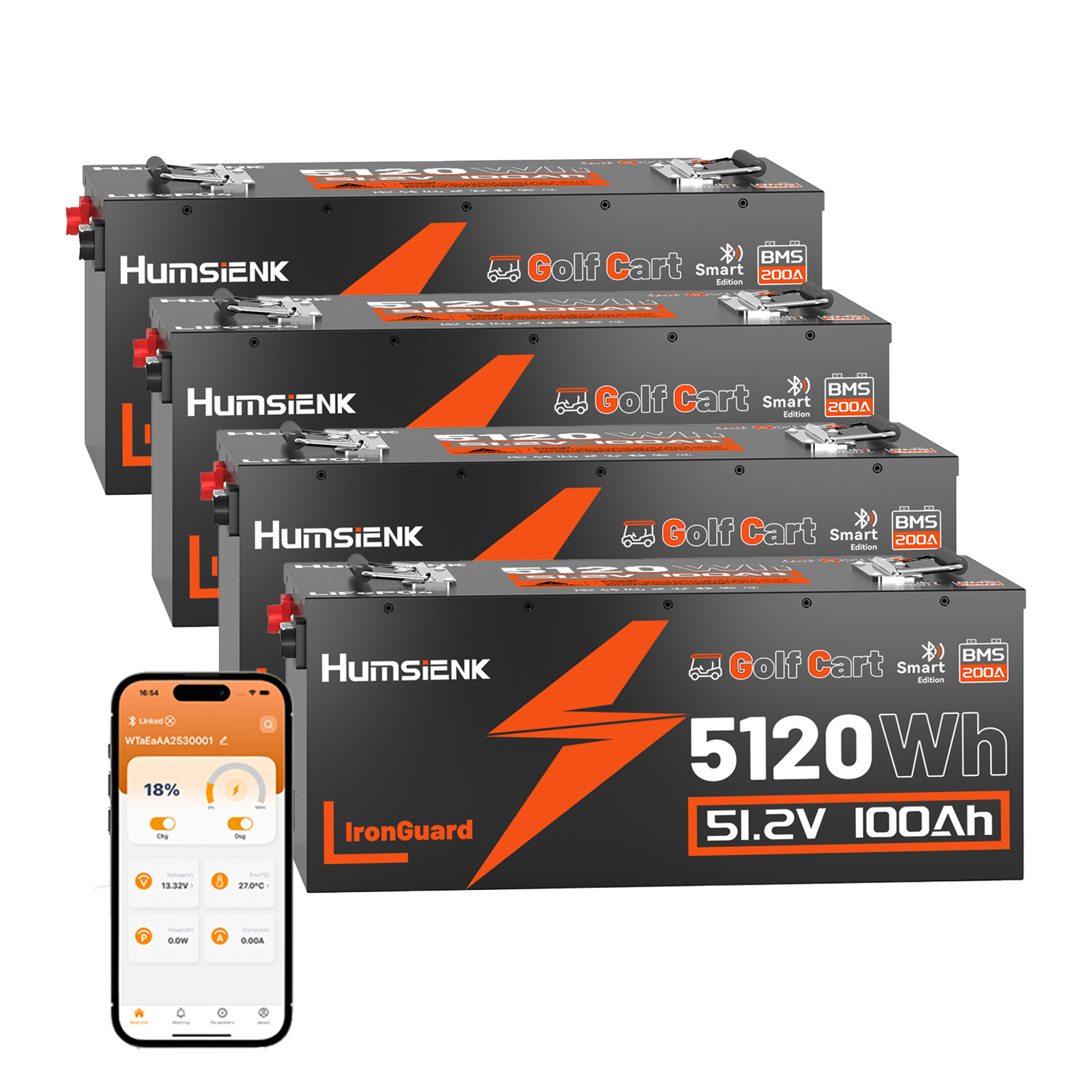 4Pack 48V 100Ah LiFePO4 Battery Metal Case 20KWh Golf Cart Yamaha Home Battery