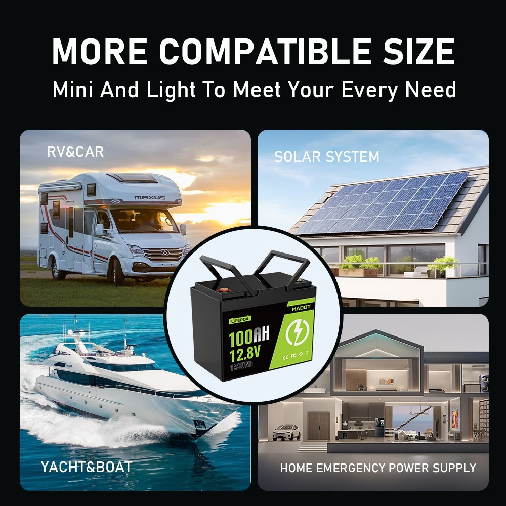 12V 100AH LiFePO4 Lithium Battery Deep Cycle BMS for Solar Panel RV Off-grid