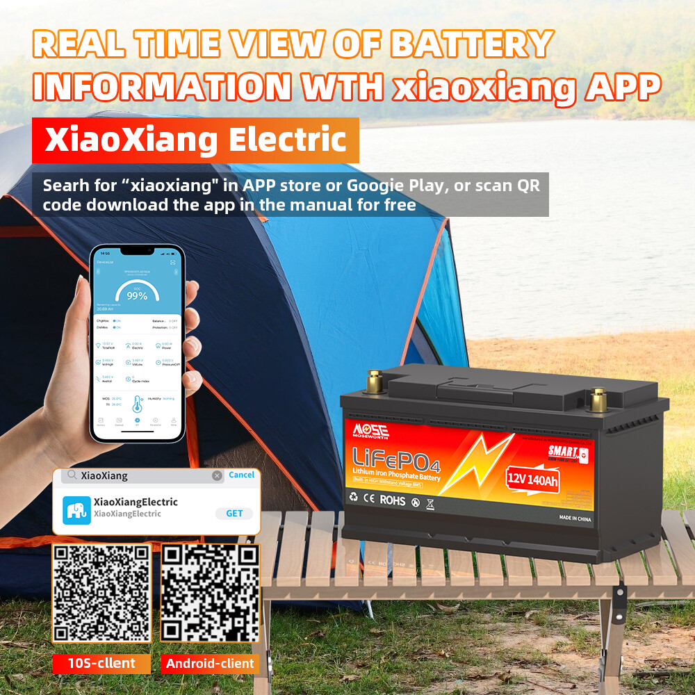 12V 140Ah Bluetooth LiFePO4 Lithium Battery Deep Cycle Smart BMS Marine RV Solar