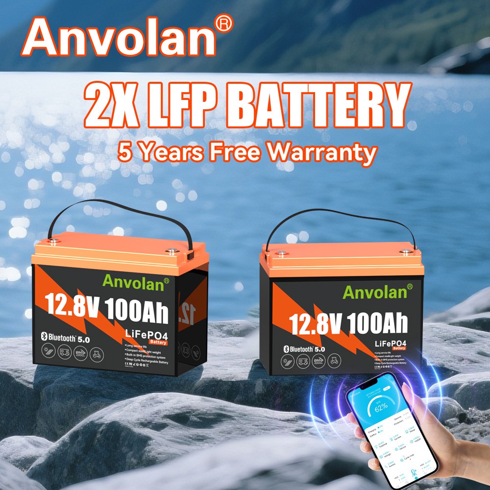 2X 12Volt 100AH Lithium Battery LiFePO4 W/Bluetooth BMS Deep Cycle for Marine RV
