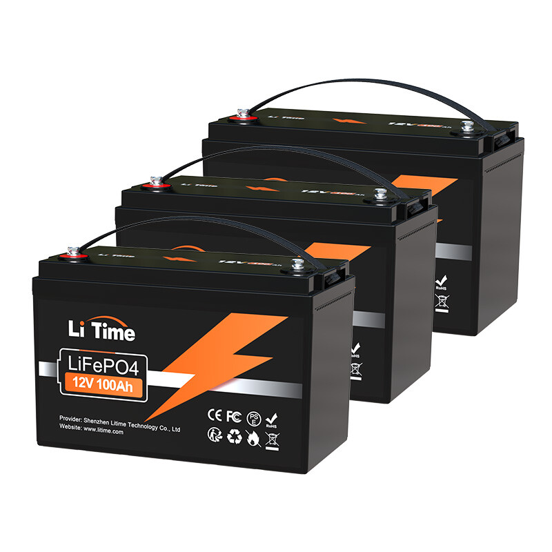 Litime 3Packs 12V 100Ah LiFePO4 Lithium Battery 100A BMS for RV Solar Off-grid