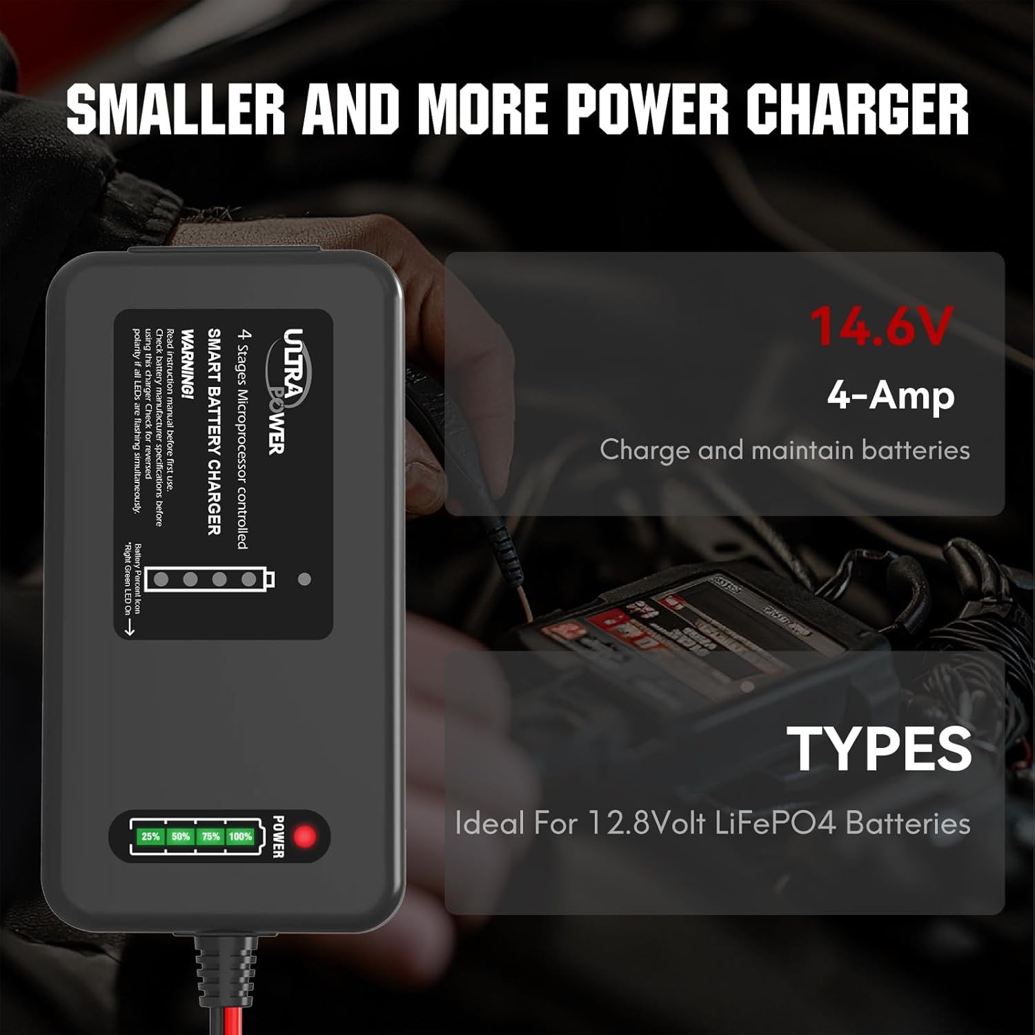ULTRAPOWER 14.6V 4A LiFePO4 Battery Charger,Smart Lithium Battery Charger with