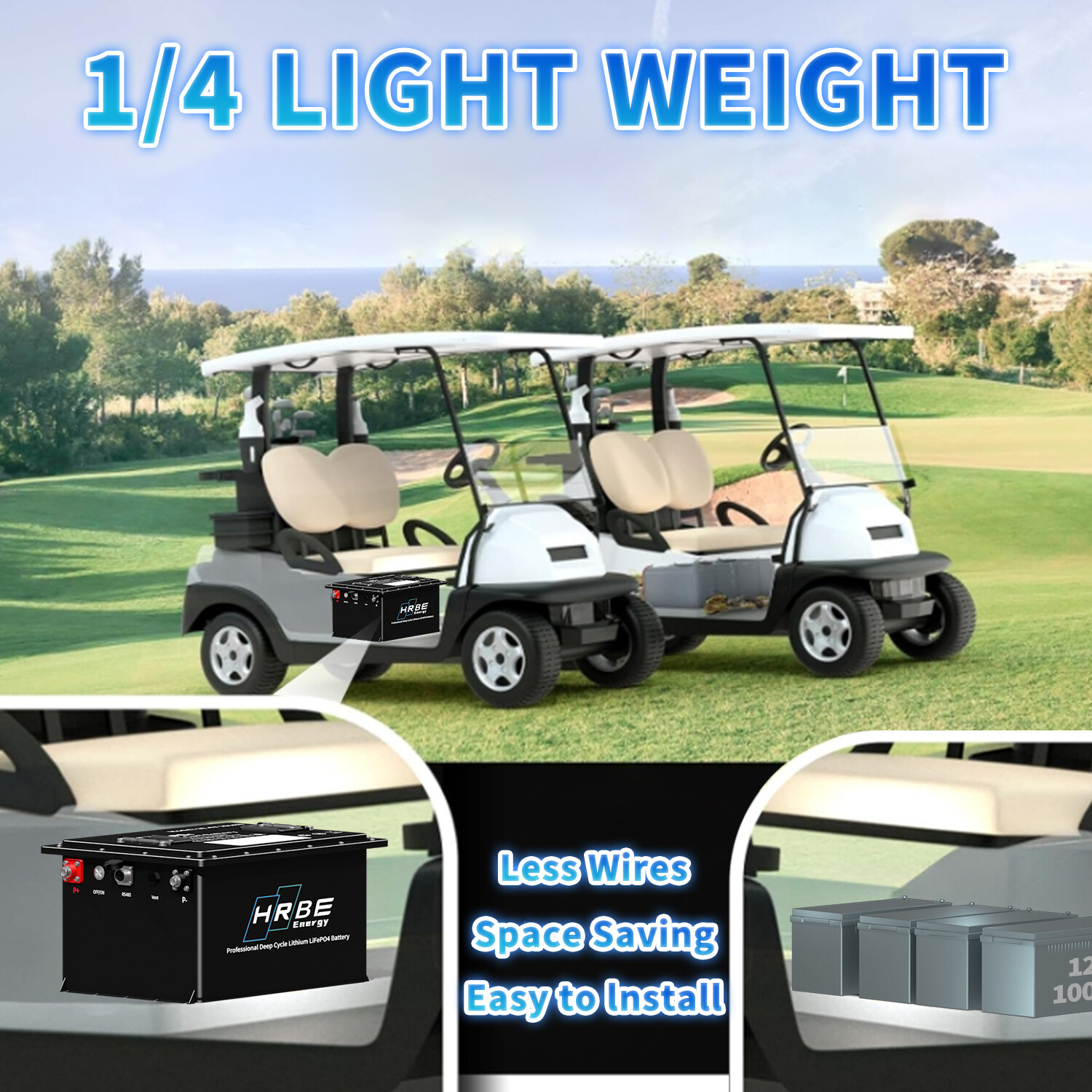 48V 105Ah Battery LiFePO4 Lithium Golf Cart 200A BMS 15000+Cycles +Monit+Charger