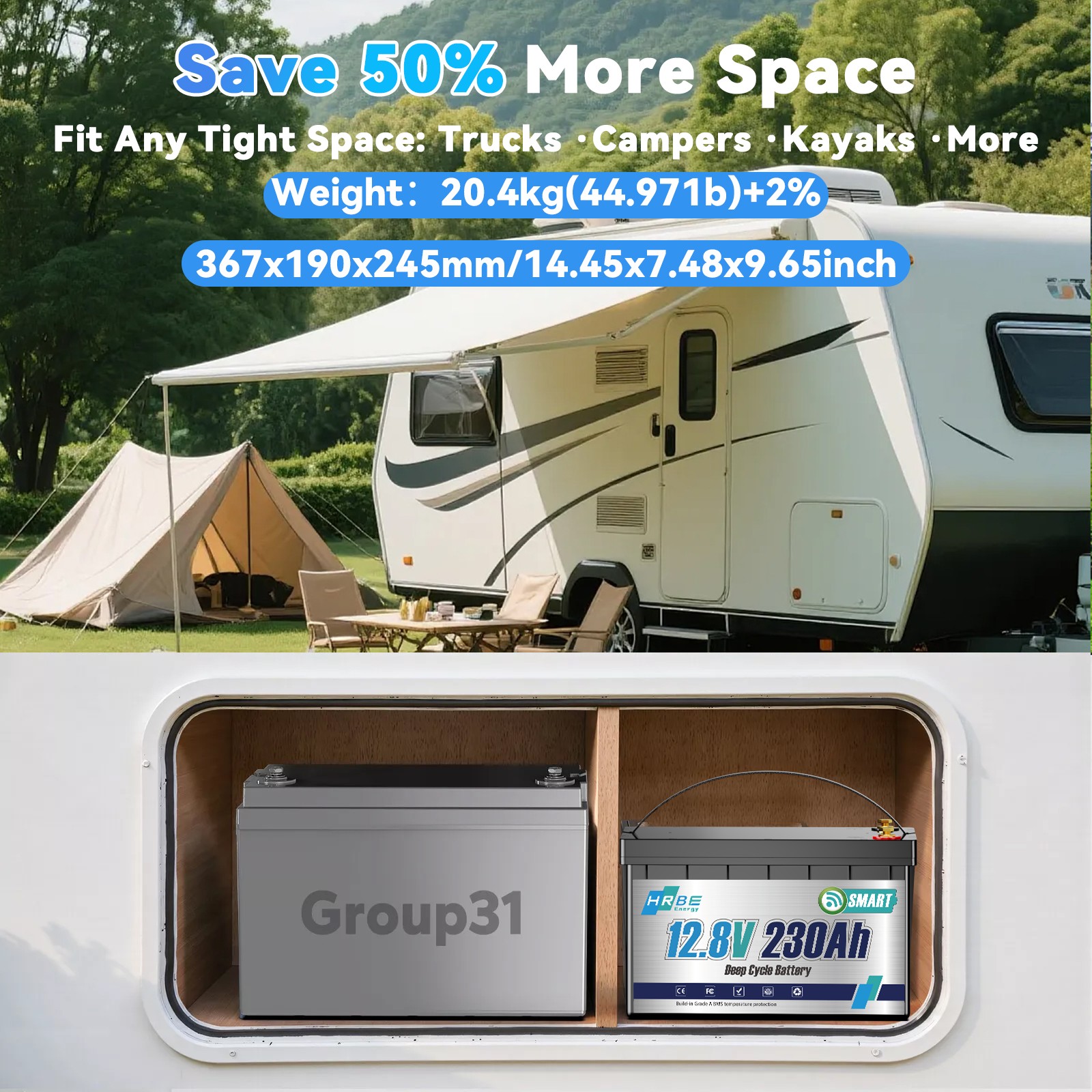 12V 230Ah Bluetooth Low Temp LiFePO4 Lithium Battery 3840WH For RV Marine Solar