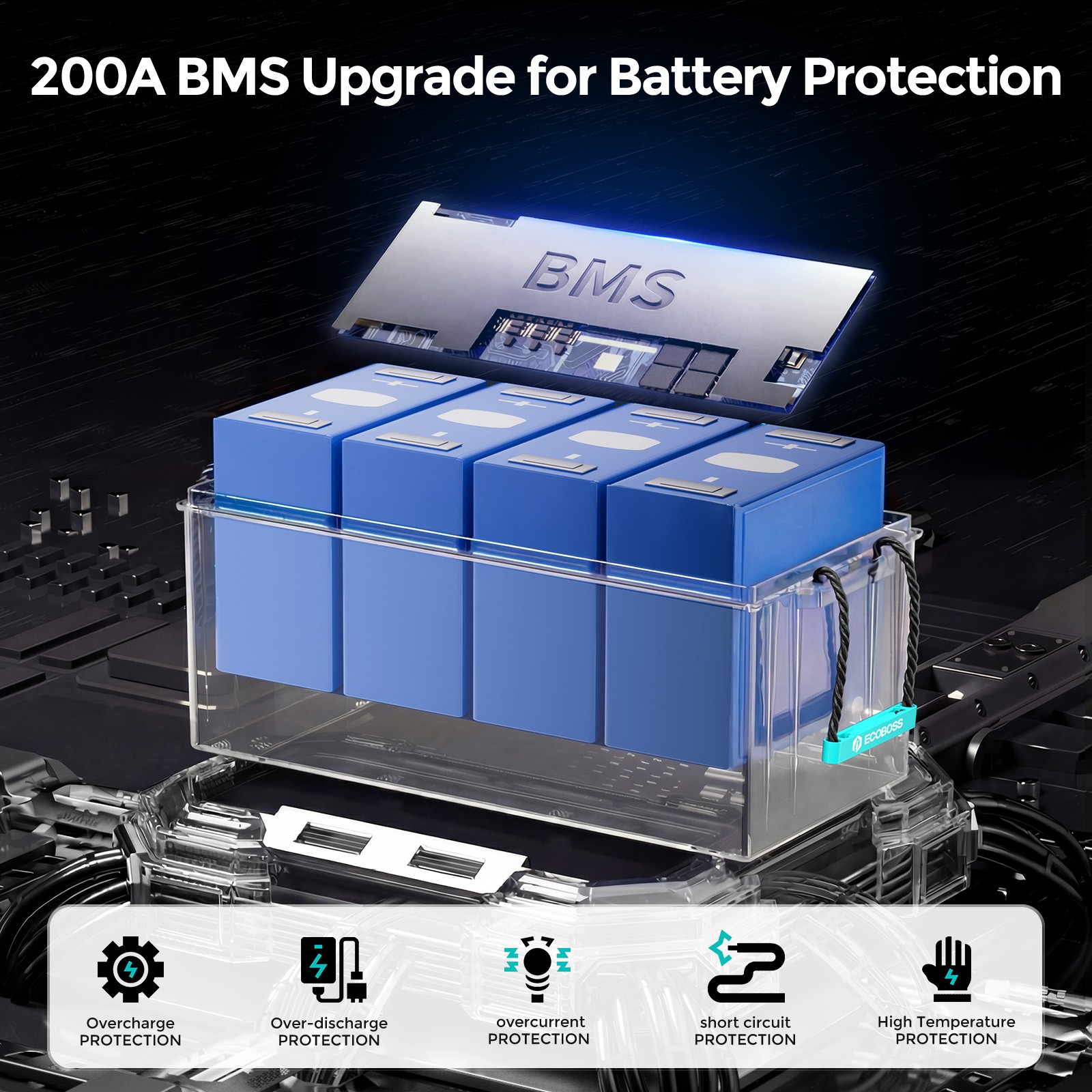 12V 200Ah LiFePO4 Battery 200A BMS 2560Wh Low Temp Protection for RVs Off-Grid