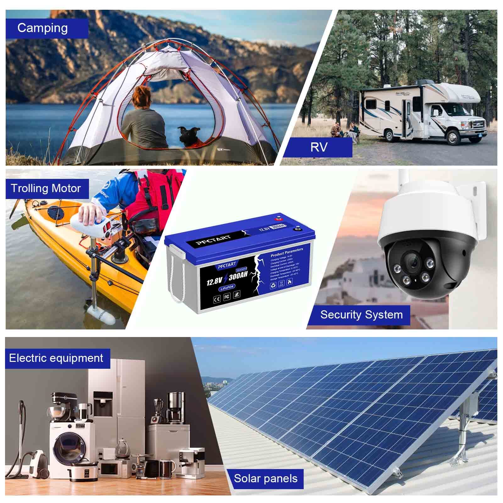 12,8V 300Ah 200Ah 100Ah Lithium LiFePO4 Battery Built-in BMS 4500+ Deep Cycles