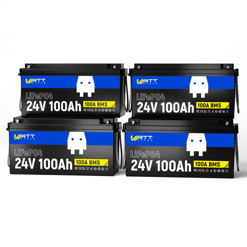 4Pack 24V 100Ah LiFePO4 Lithium Battery 10KWh Deep Cycles Off-grid Marine Solar