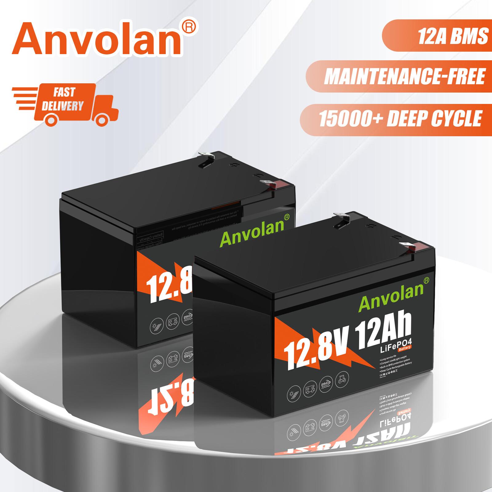 2Pack 12V 12Ah LiFePO4 Lithium Battery Deep Cycle BMS Solar Camping Fish Finder