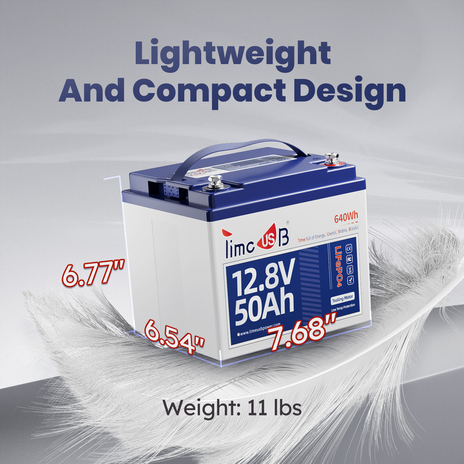 TimeUSB 12V 50Ah Trolling Motor LiFePO4 Lithium Battery with Low-Temp Protection
