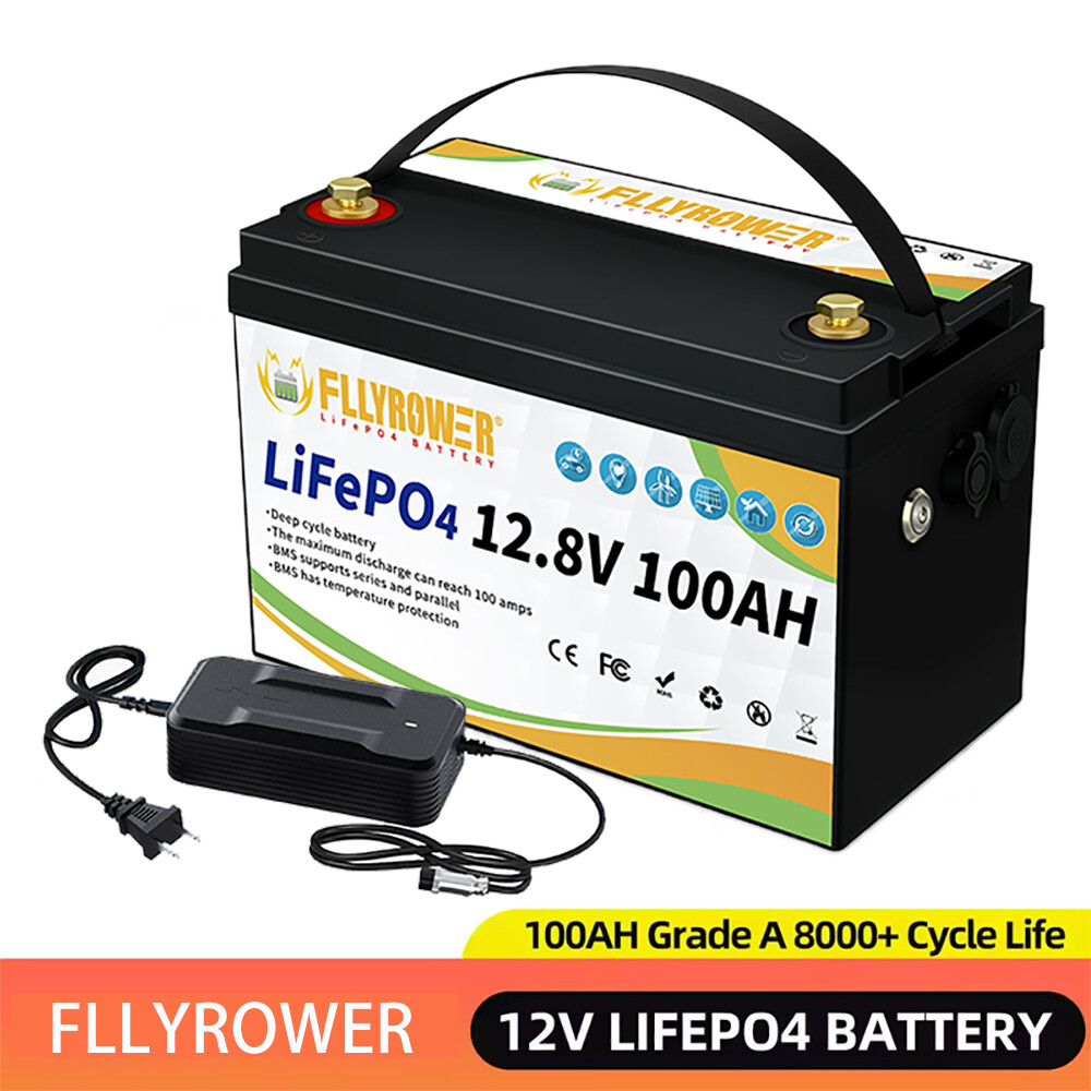 12V 100Ah LiFePO4 Deep Cycle Lithium Battery w/ 100A BMS for Solar RV Off-grid