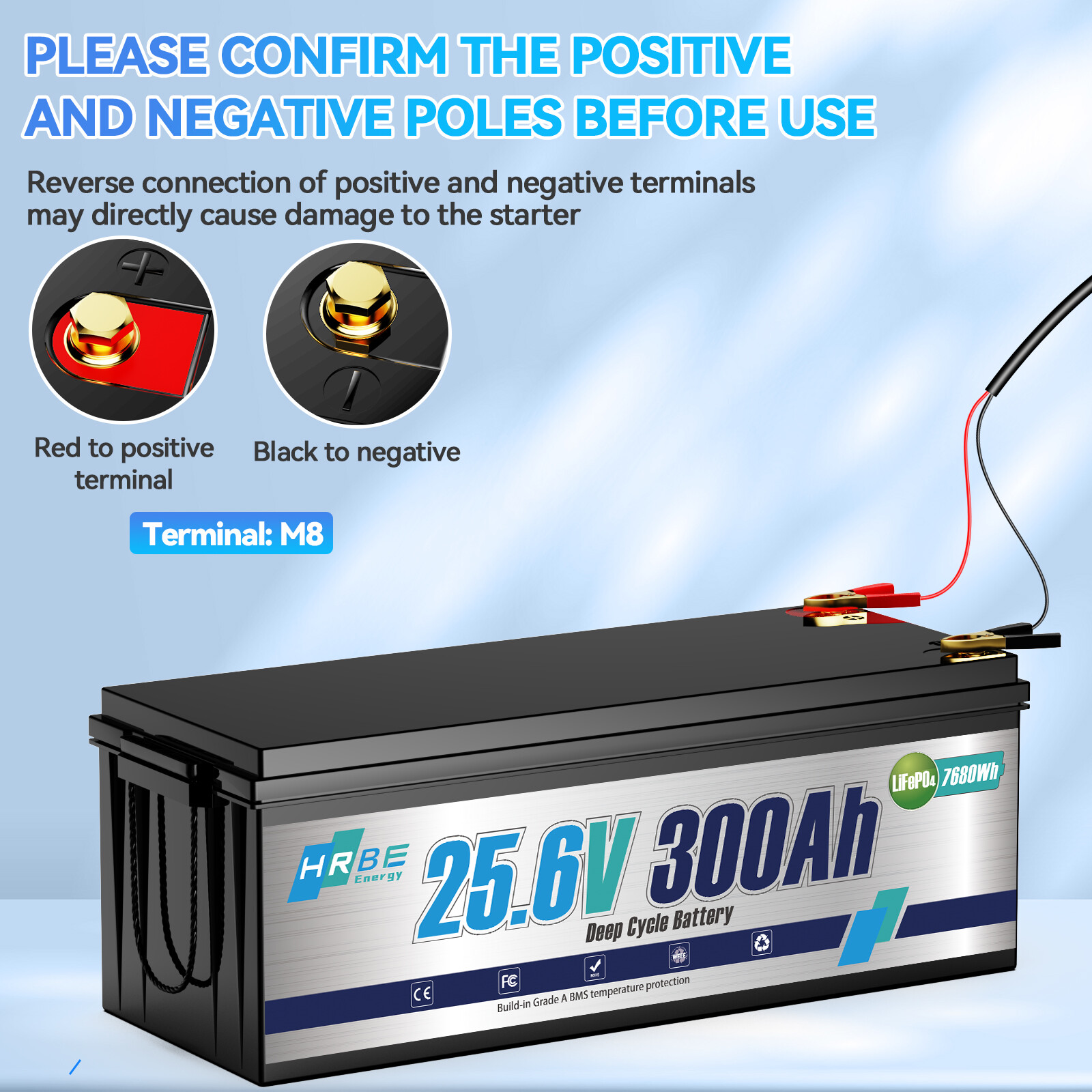 24V 300Ah LiFePO4 Lithium Battery 7.68KW 20000+ Deep Cycle 200A BMS RV Solar