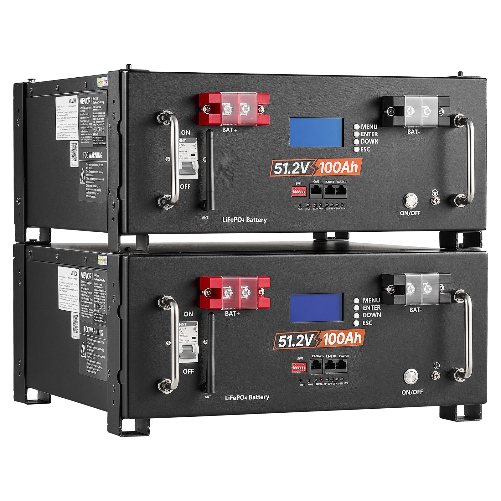 VEVOR 48V 100Ah LiFePO4 Lithium Battery 100A BMS 51.2V Server Rack Battery 2 Pcs