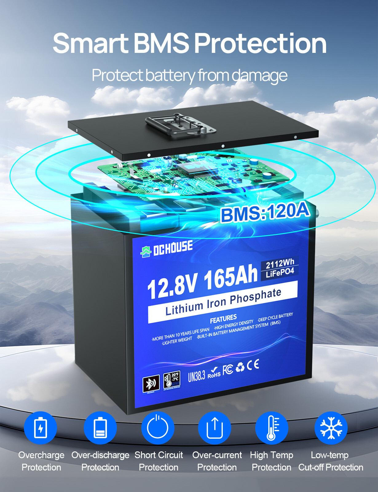12V 165Ah 150Ah LiFePO4 Lithium Battery Bluetooth monitoring Metal Case For RV