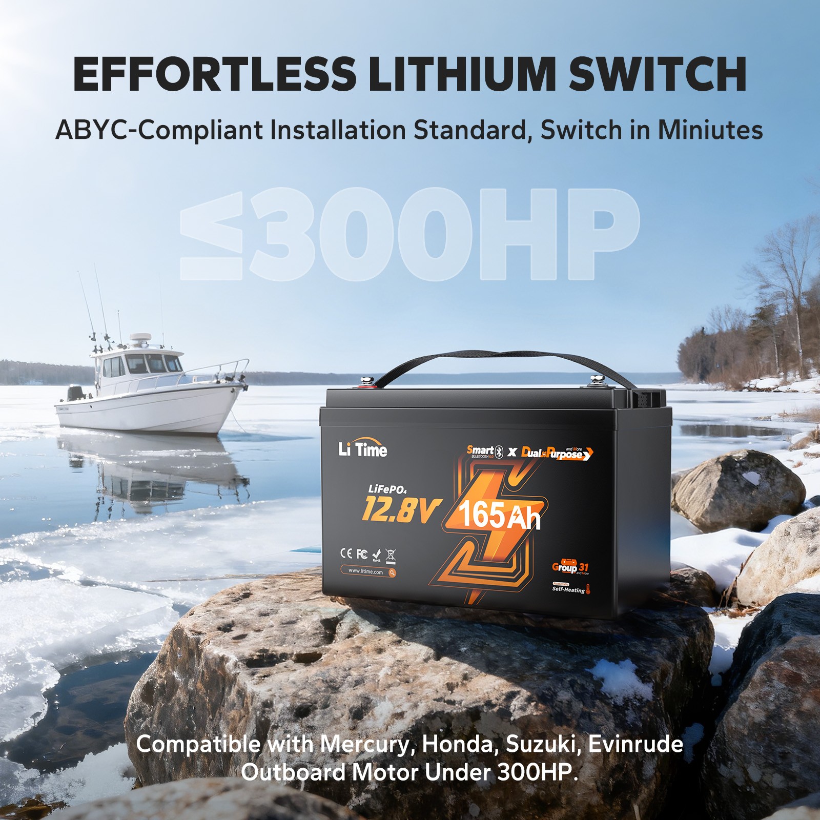 Used LiTime 12V 165Ah Dual Use Bluetooth Lithium Battery 1200CCA For Marine Boat