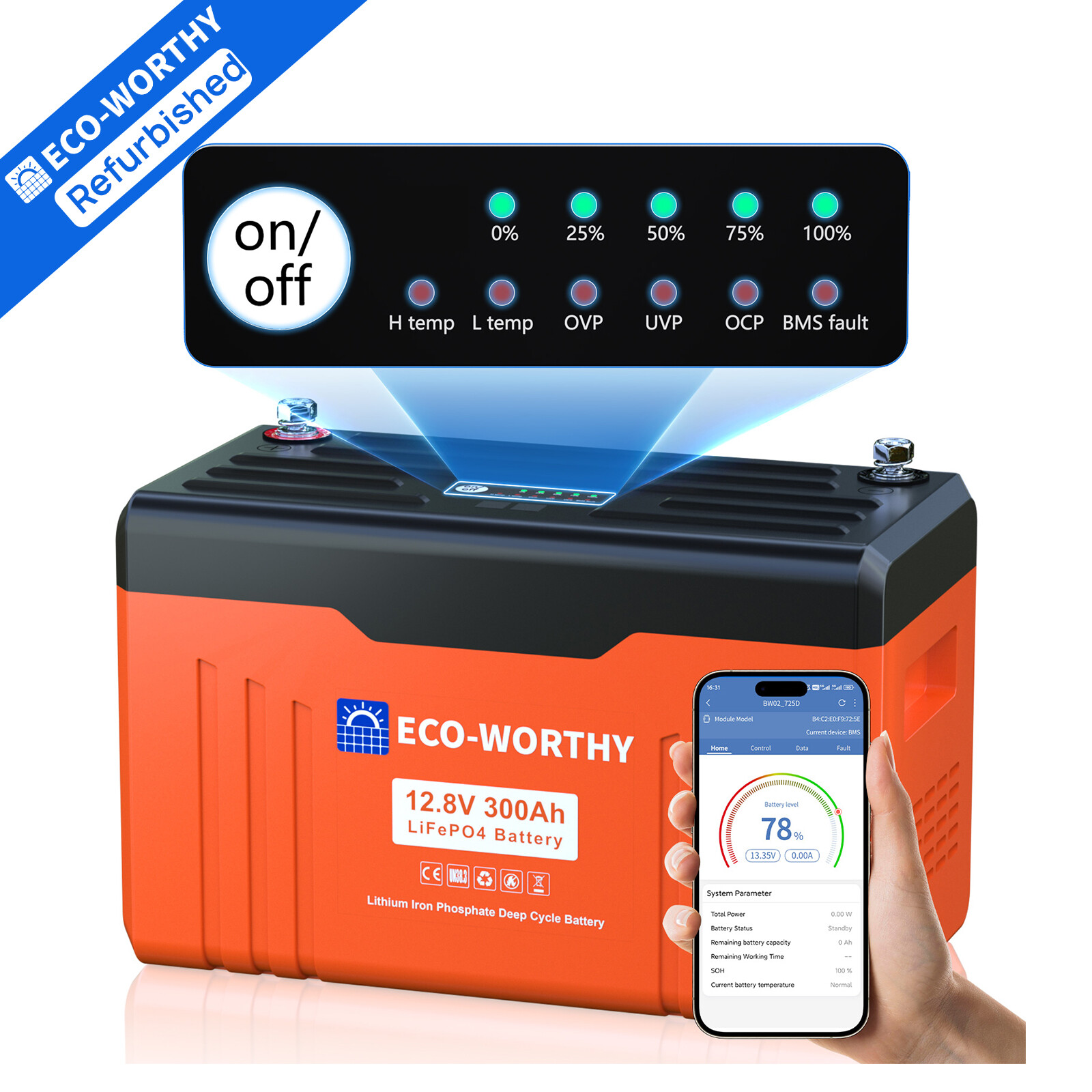 ECO-WORTHY 12V 300AH Lithium Battery Leisure LiFePO4 Deep Cycle Solar Panel RV