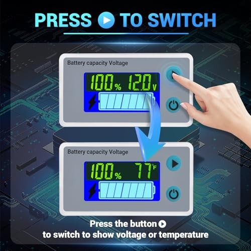 RV Battery Monitor 12V – Golf Cart Battery Meter 10-100V, 12V/30cm Wire Grey