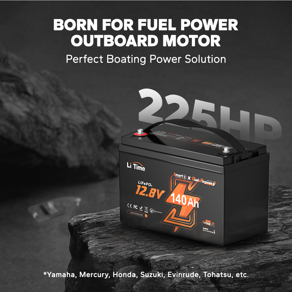 Refurbished LiTime 12V 140Ah Bluetooth Dual Use Marine LiFePO4 Battery CCA 1000