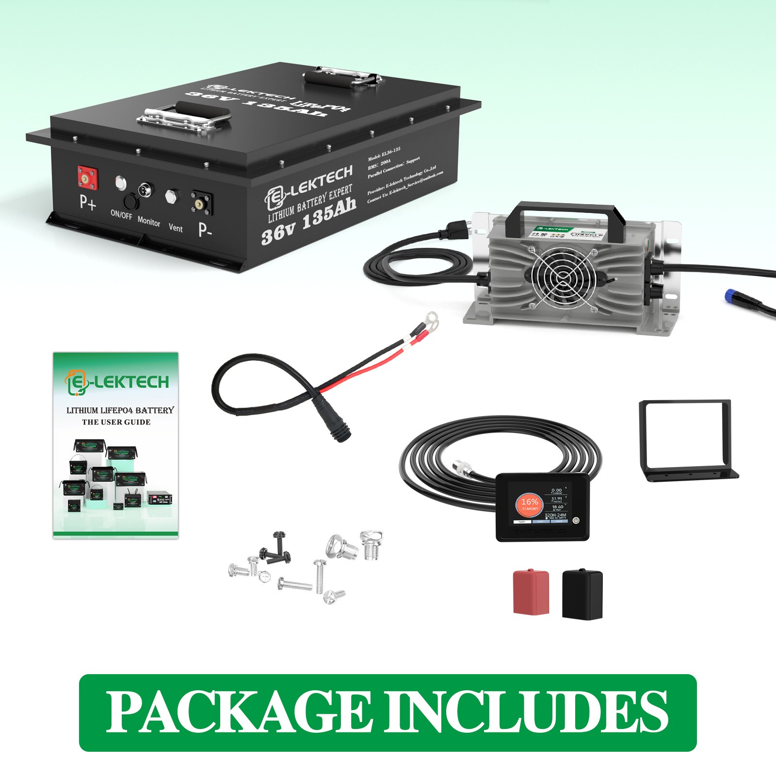 36V 135Ah Lithium Golf Cart Battery with 200A BMS+Monitor+Charger Solar Off-Grid