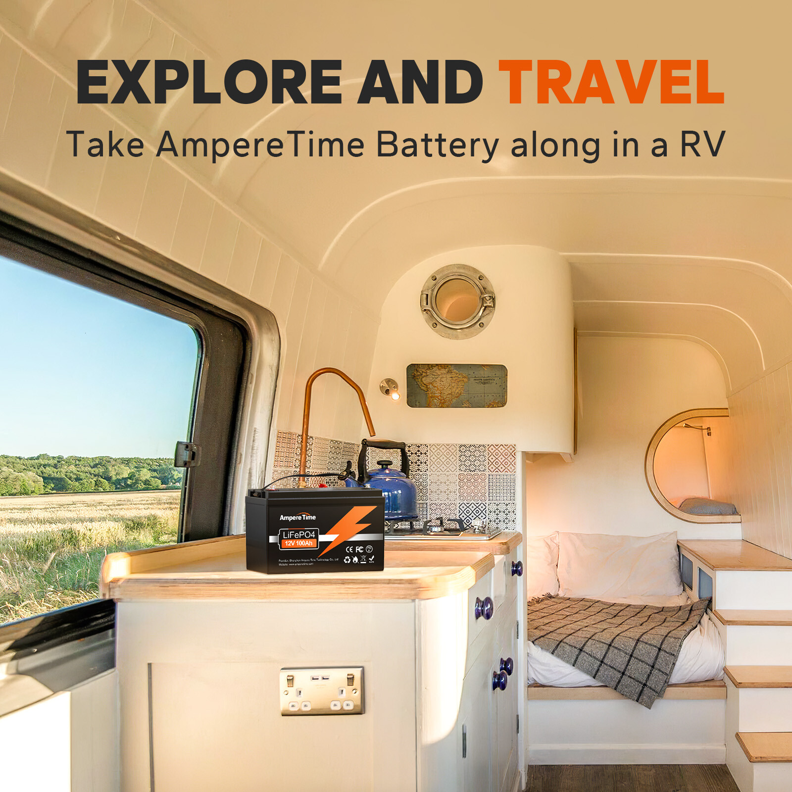 Refurbished Ampere Time 12V 100Ah LiFePO4 Lithium Battery Deep Cycle for RV Boat