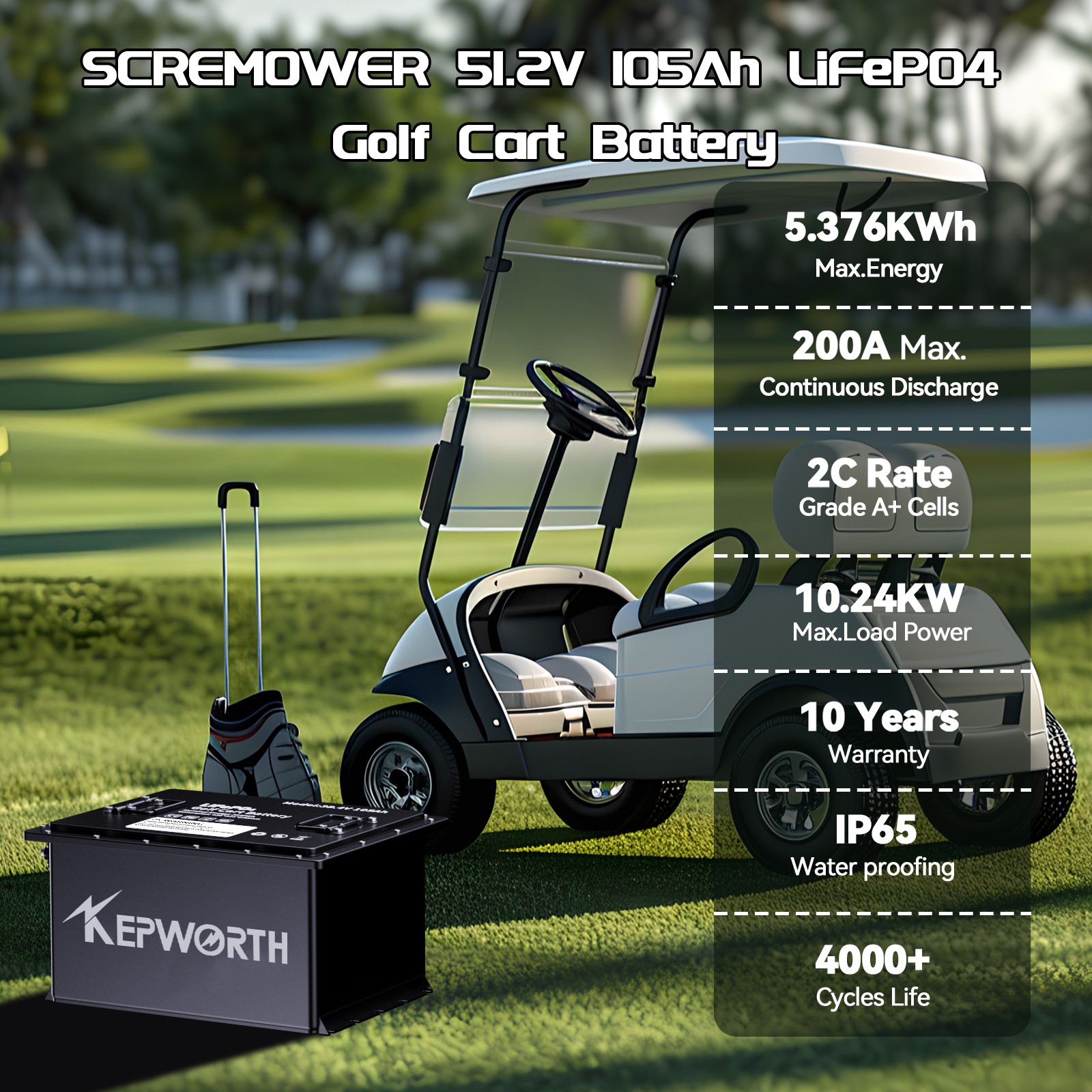 48V 105Ah Battery LiFePO4 Lithium Golf Cart 200A BMS 20000+Cycles +Monit+Charger