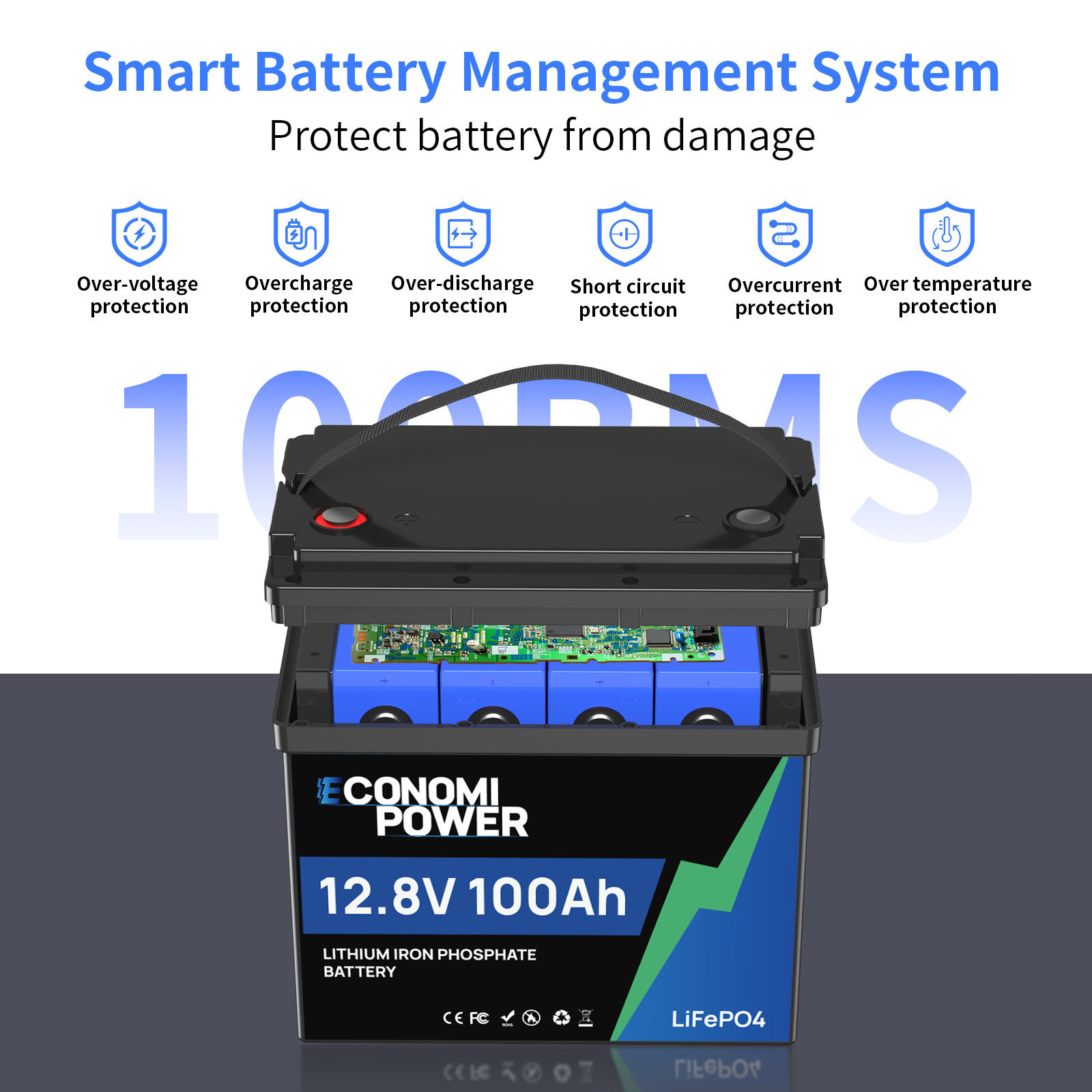 2x 12V 100Ah LiFePO4 Battery Bluetooth 100A BMS Deep Cycle for RV Solar Marine