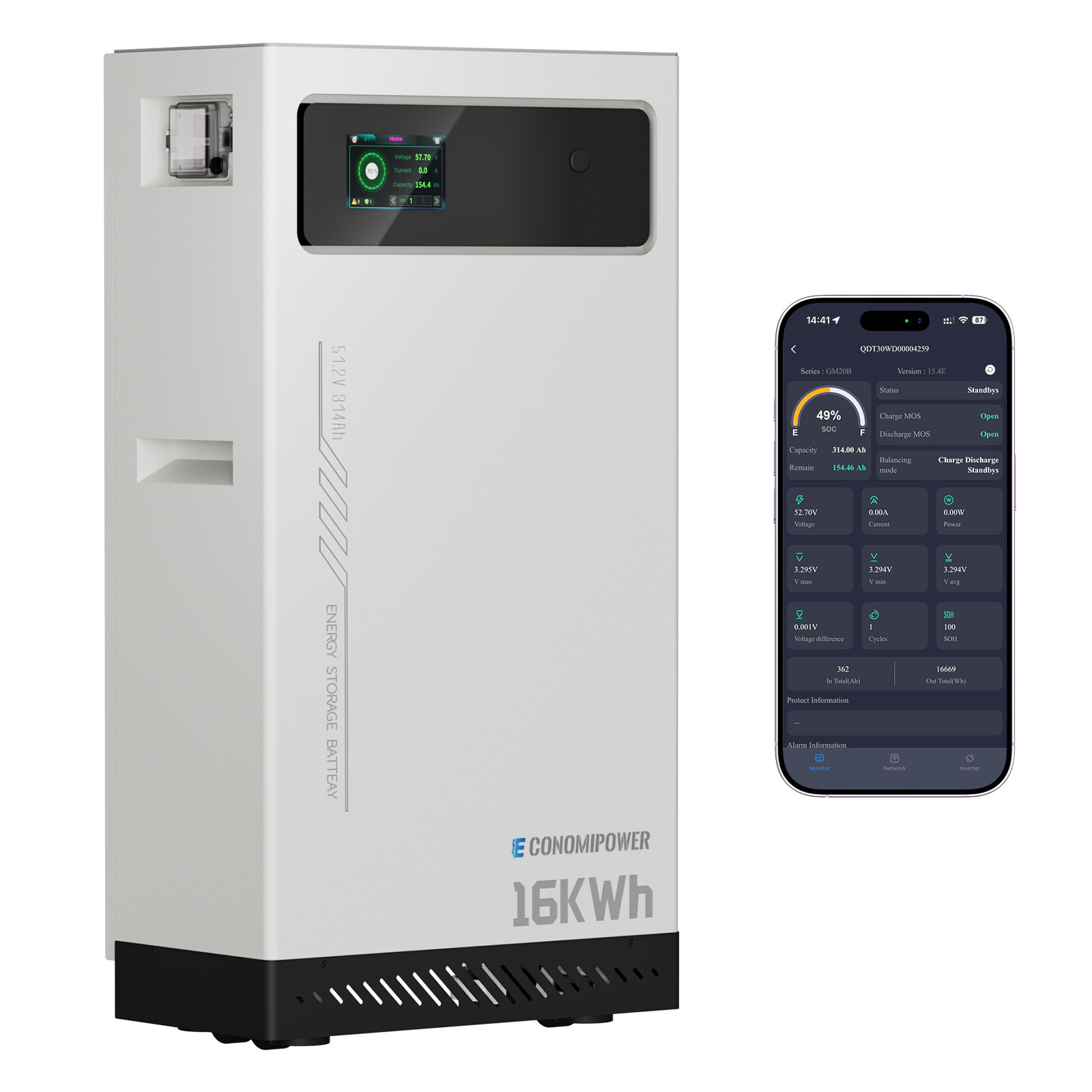 51.2V 314Ah LiFePO4 Battery 16kWh 200A BMS Deep Cycle Home Off-Grid Solar Backup
