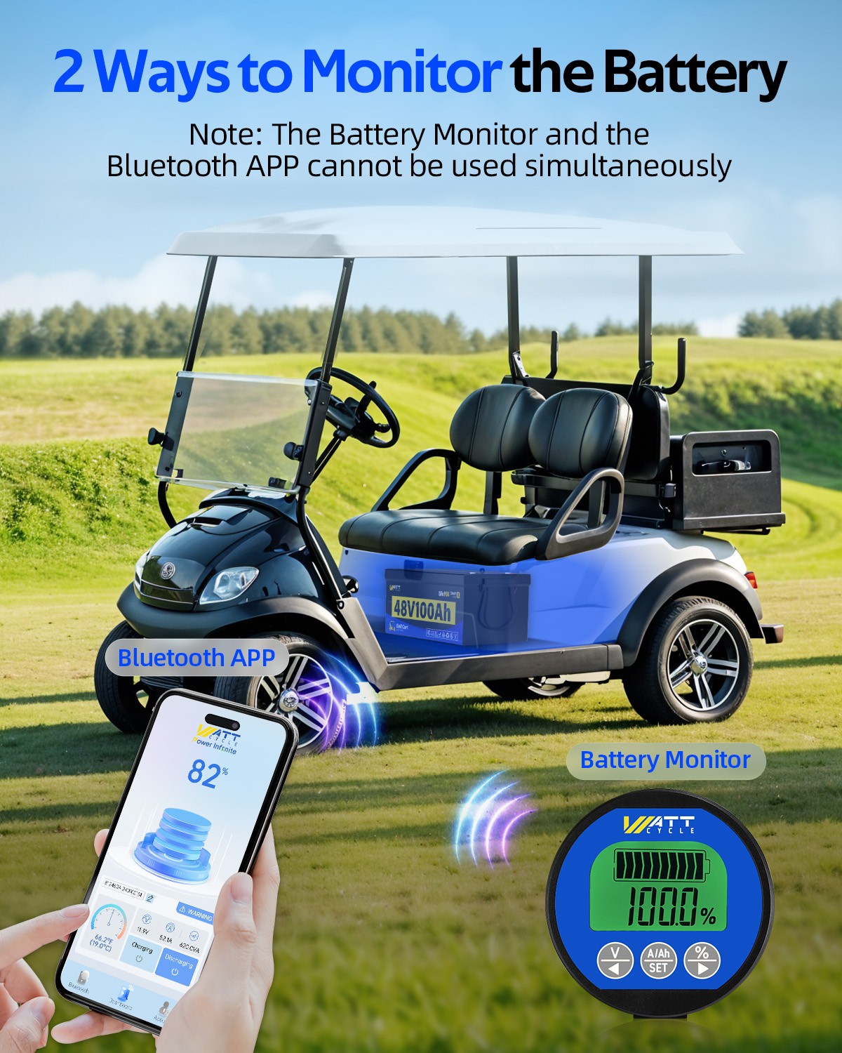Wattcycle 48V 100Ah LiFePO4 Lithium Battery 5120Wh Metal Case for Golf Cart