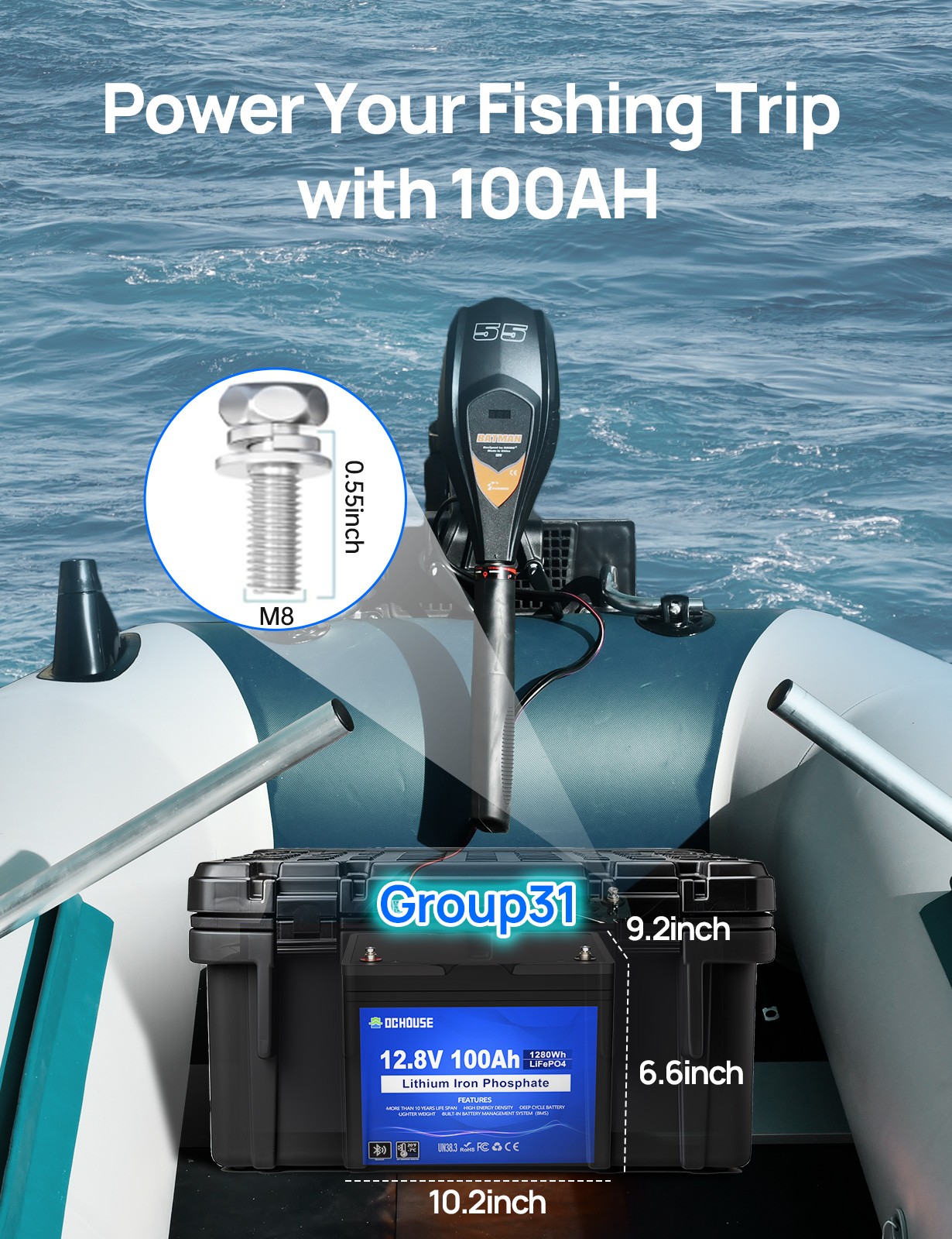 12V 100Ah LiFePO4 Lithium Battery Bluetooth monitoring For RV Solar Marine